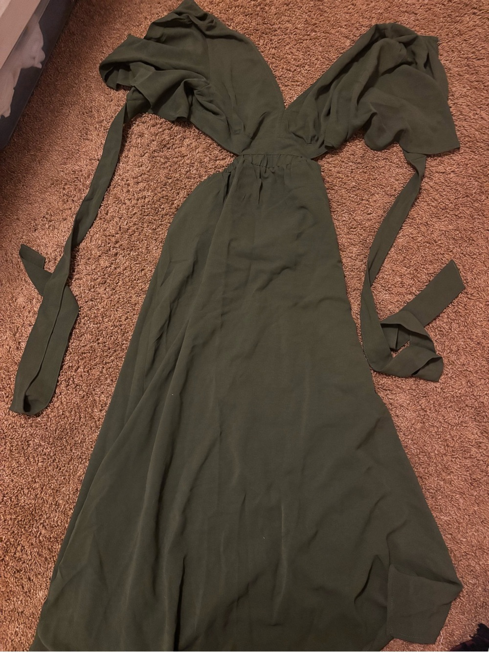 SHEIN Olive Green Wrap-Style Maxi Dress
